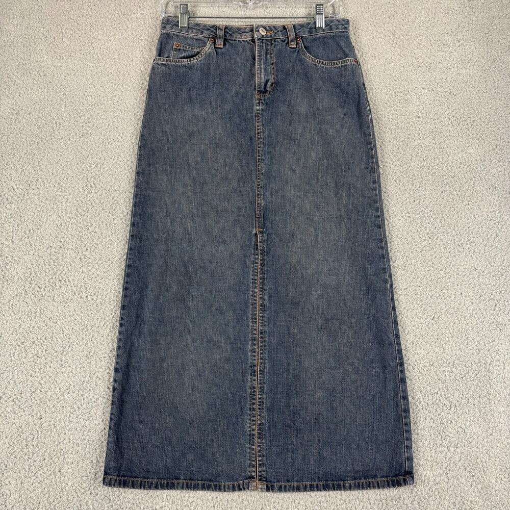 Y2k Denim Maxi Skirt Sz 4 Boho Indie Grunge Modest Mall Girl Slit 2002 Old Navy